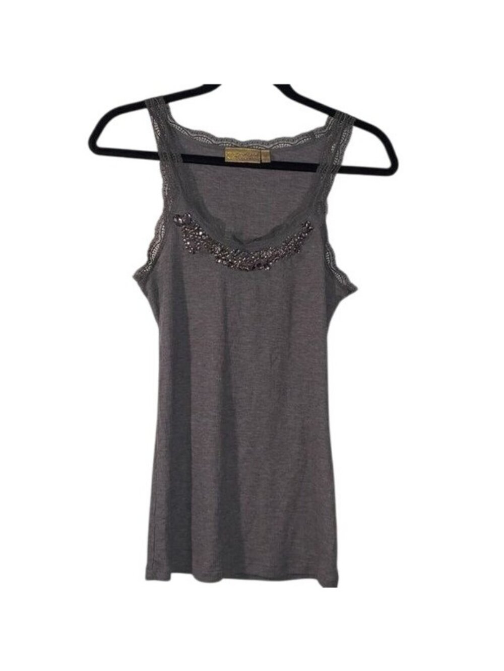 Princess Vera Wang Embellished Lace Gray Tank Top M